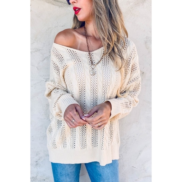 Sweaters - Amoli Back Lace-Up Detail Openwork Knit Top